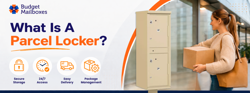 An image with a sandstone parcel locker to showcase what is a parcel locker