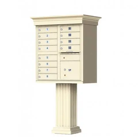 Florence 12 Door Cluster Mailbox CBU with 1 Parcel Locker, Decorative Crown and Pedestal Included