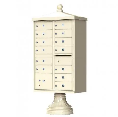 Florence 13 Door Cluster Mailbox CBU with 1 Parcel Locker, Decorative Finial and Pedestal Included