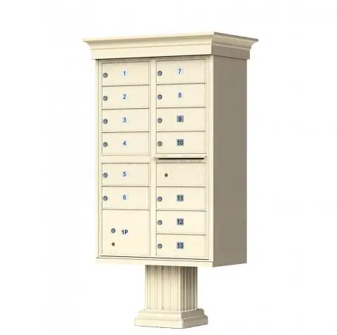 Florence 13 Door Cluster Mailbox CBU with 1 Parcel Locker, Decorative Crown and Pedestal Included