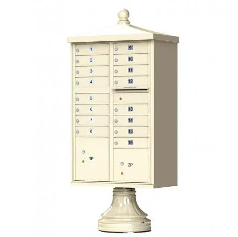 Florence 16 Door Cluster Mailbox CBU with 2 Parcel Lockers, Decorative Finial and Pedestal Included