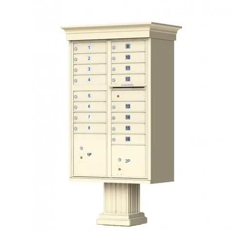 Florence 16 Door Cluster Mailbox CBU with 2 Parcel Lockers, Decorative Crown and Pedestal Included