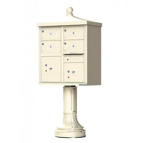 Florence 4 Door Cluster Mailbox CBU with 2 Parcel Lockers, Decorative Finial and Pedestal Included