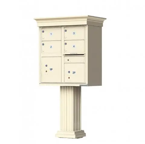 Florence 4 Door Cluster Mailbox CBU with 2 Parcel Lockers, Decorative Crown and Pedestal Included