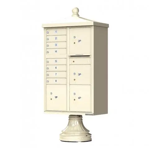 Florence 8 Door Cluster Mailbox CBU with 4 Parcel Lockers, Decorative Finial and Pedestal Included