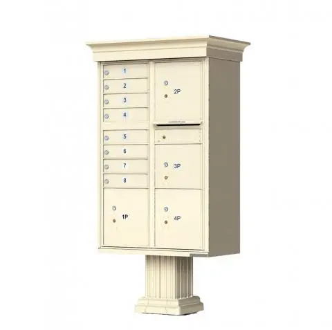 Florence 8 Door Cluster Mailbox CBU with 4 Parcel Lockers, Decorative Crown and Pedestal Included