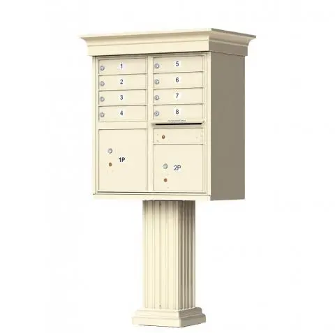 Florence 8 Door Cluster Mailbox CBU with 2 Parcel Lockers, Decorative Crown and Pedestal Included