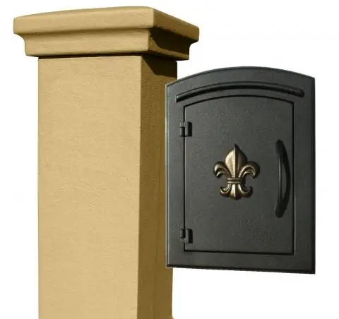 Manchester Black with Silver Antiqued Fleur De Lis Column Mount Locking Mailbox Manchester Black with Silver Antiqued Fleur De Lis Column Mount Locking Mailbox
