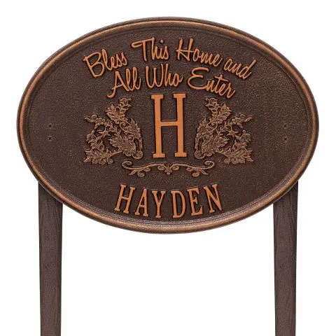 Bless This Home Monogram Oval Plaque, Standard Lawn 1-line 