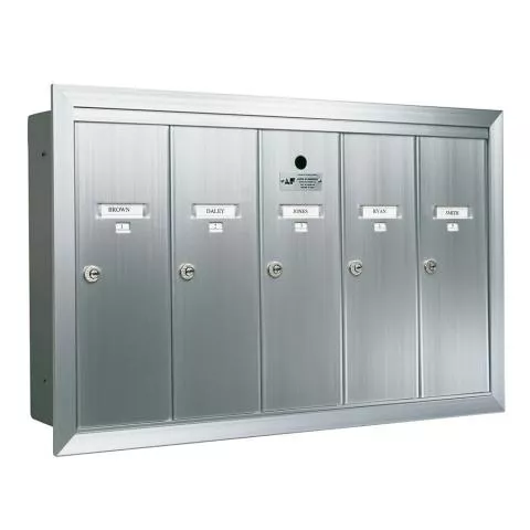 5 Compartment Fully Recessed Vertical Replacement Mailboxes- Anodized Aluminum