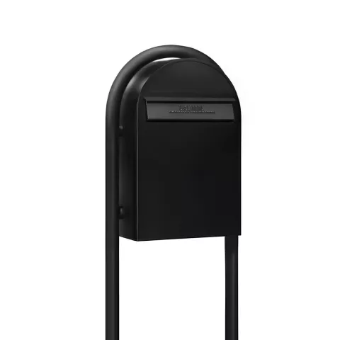 USPS Approved Bobi Classic B Rear Access Modern Locking Black Mailbox and Round Black Post Combo