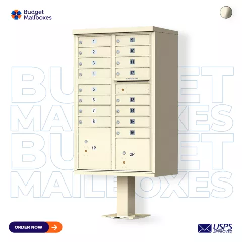 16 Door USPS Cluster Mailbox CBU with 2 Parcel Lockers, Pedestal Inclu
