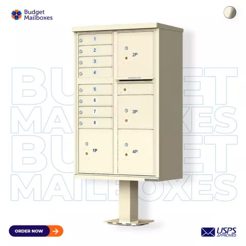 Florence 8 Door USPS Cluster Mailbox with 4 Parcel Lockers, Pedestal I