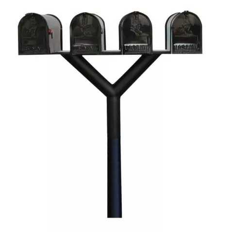 QualArc Penfield QUAD Mailbox Post System, no base with Four E1 Economy Mailboxes Black