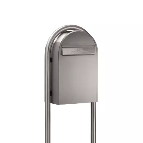 USPS Approved Bobi Classic B Rear Access Modern Locking Stainless Steel Mailbox and Round Stainless Steel Post Combo