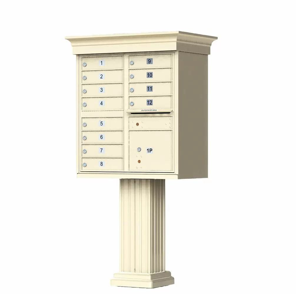 Florence 12 Door Cluster Mailbox CBU with 1 Parcel Locker, Decorative Crown and Pedestal Included