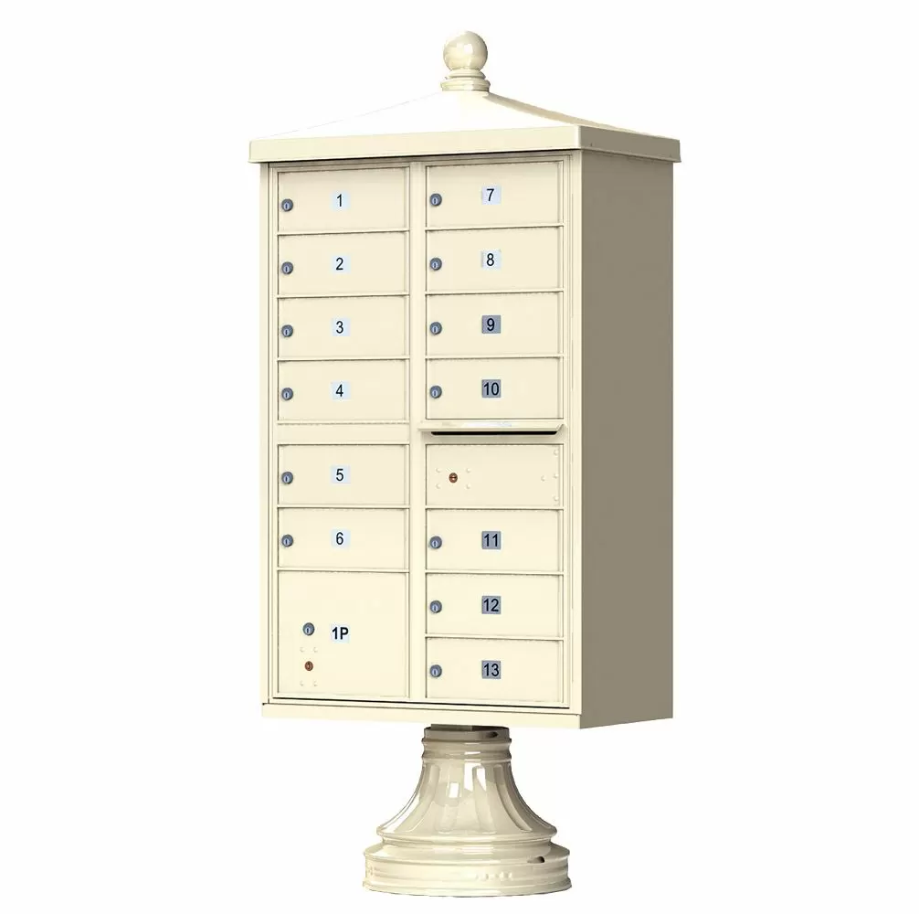 Florence 13 Door Cluster Mailbox CBU with 1 Parcel Locker, Decorative Finial and Pedestal Included