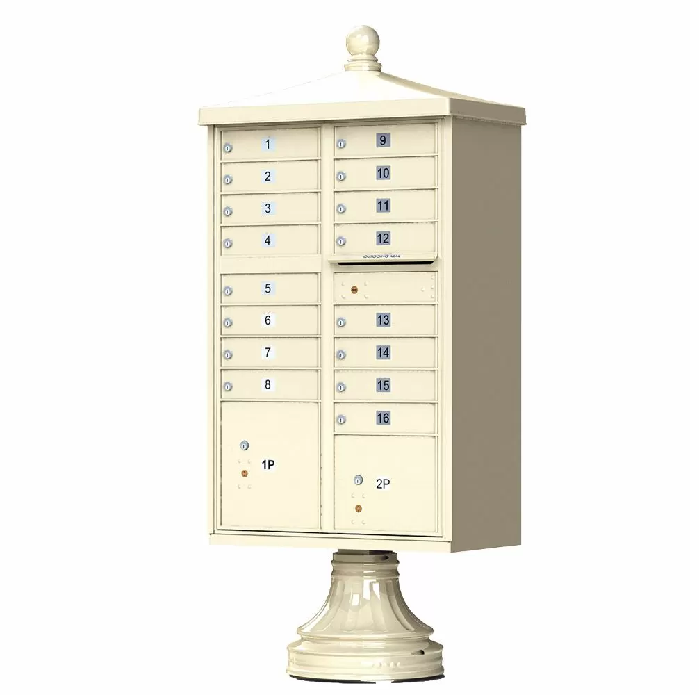 Florence 16 Door Cluster Mailbox CBU with 2 Parcel Lockers, Decorative Finial and Pedestal Included