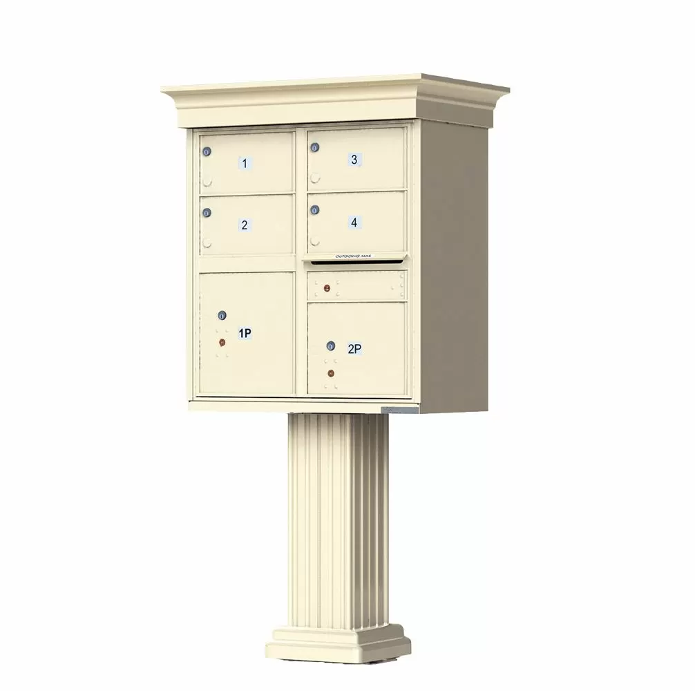 Florence 4 Door Cluster Mailbox CBU with 2 Parcel Lockers, Decorative Crown and Pedestal Included
