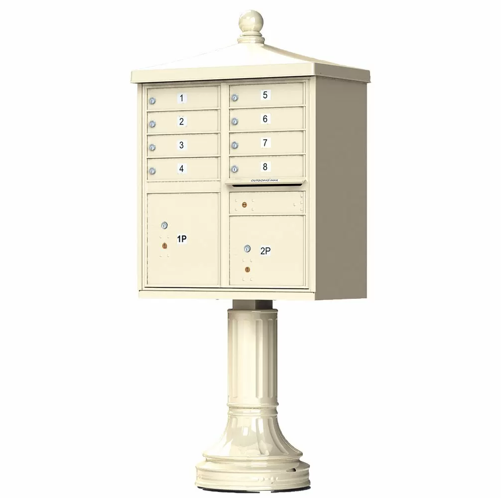 Florence 8 Door Cluster Mailbox CBU with 2 Parcel Lockers, Decorative Finial and Pedestal Included