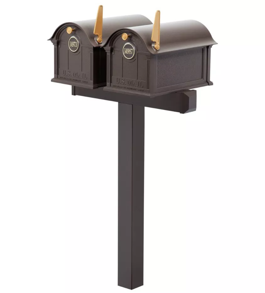 Balmoral Duo Mount Mailbox Set with Personalized Door Medallions – Available in Black, Bronze, and White