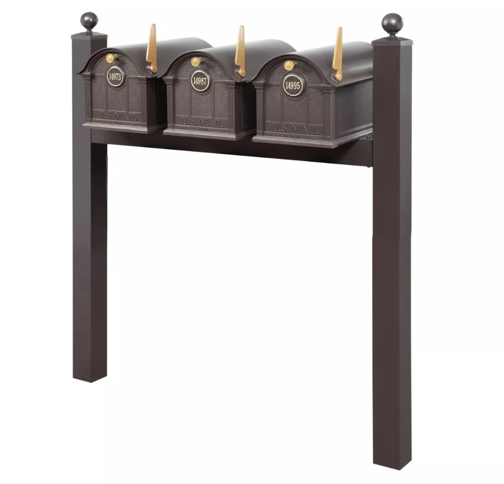 Balmoral Triple Mount Mailbox Set with Personalized Door Medallions & Ball Finials – Available in Black, Bronze, and White
