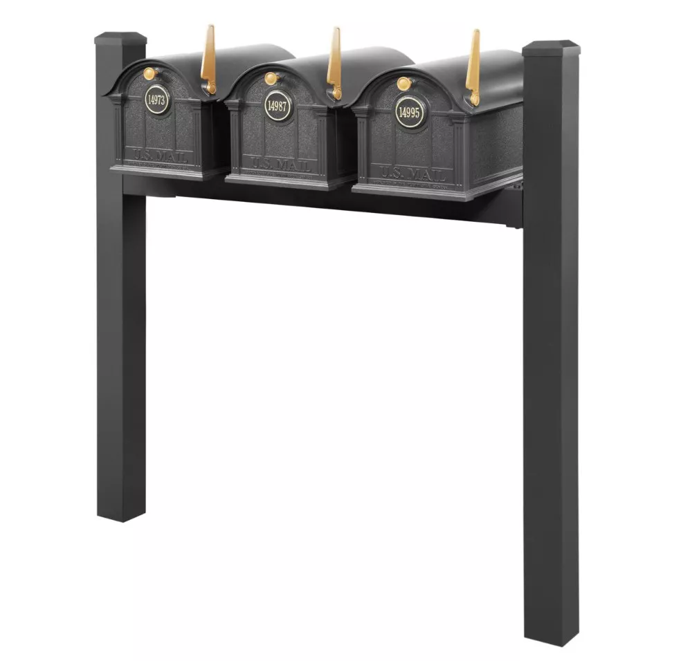 Balmoral Triple Mount Mailbox Set with Personalized Door Medallions & Cap Finials – Available in Black, Bronze, and White