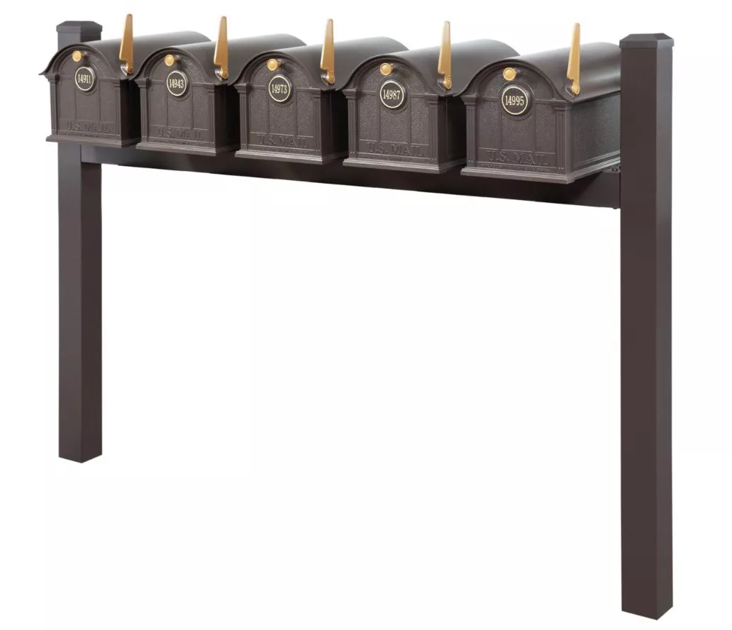Balmoral Quint Mount Mailbox Set with Personalized Door Medallions & Cap Finials – Available in Black, Bronze, and White