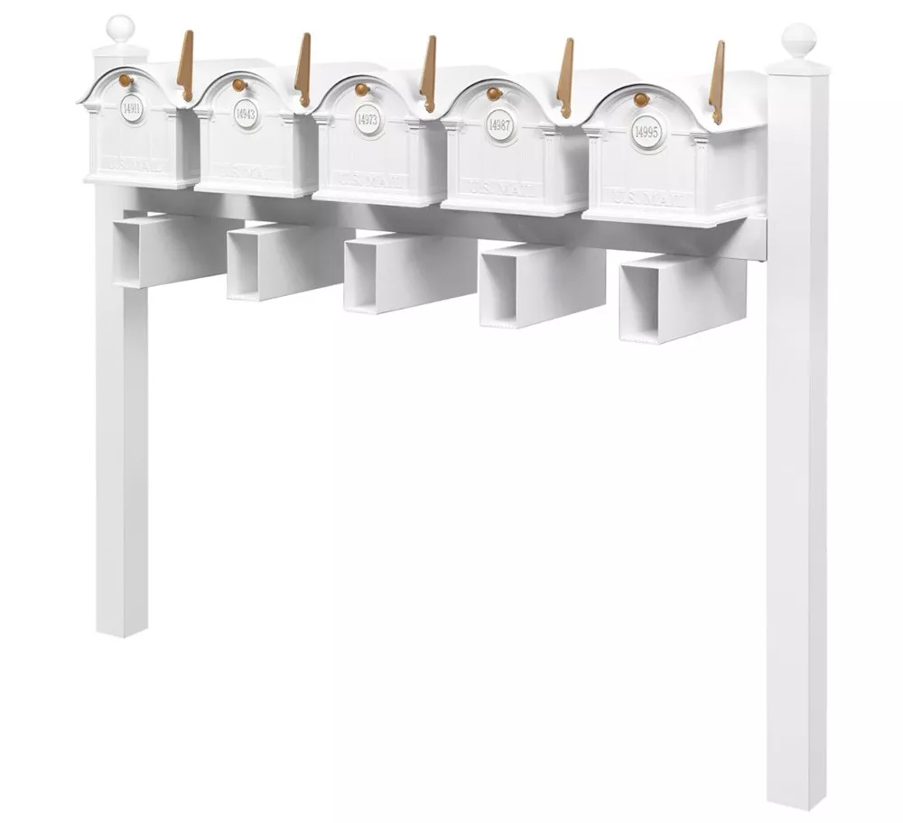 Balmoral Quint Mount Mailbox Set with Personalized Door Medallions, Newspaper Holders & Ball Finials – Available in Black, Bronze, and White