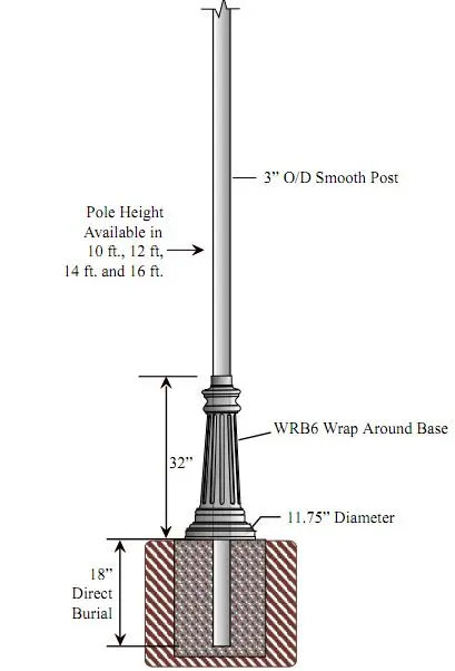 3 inch Diameter Smooth Cast Aluminum Light Pole 4XX WRB6