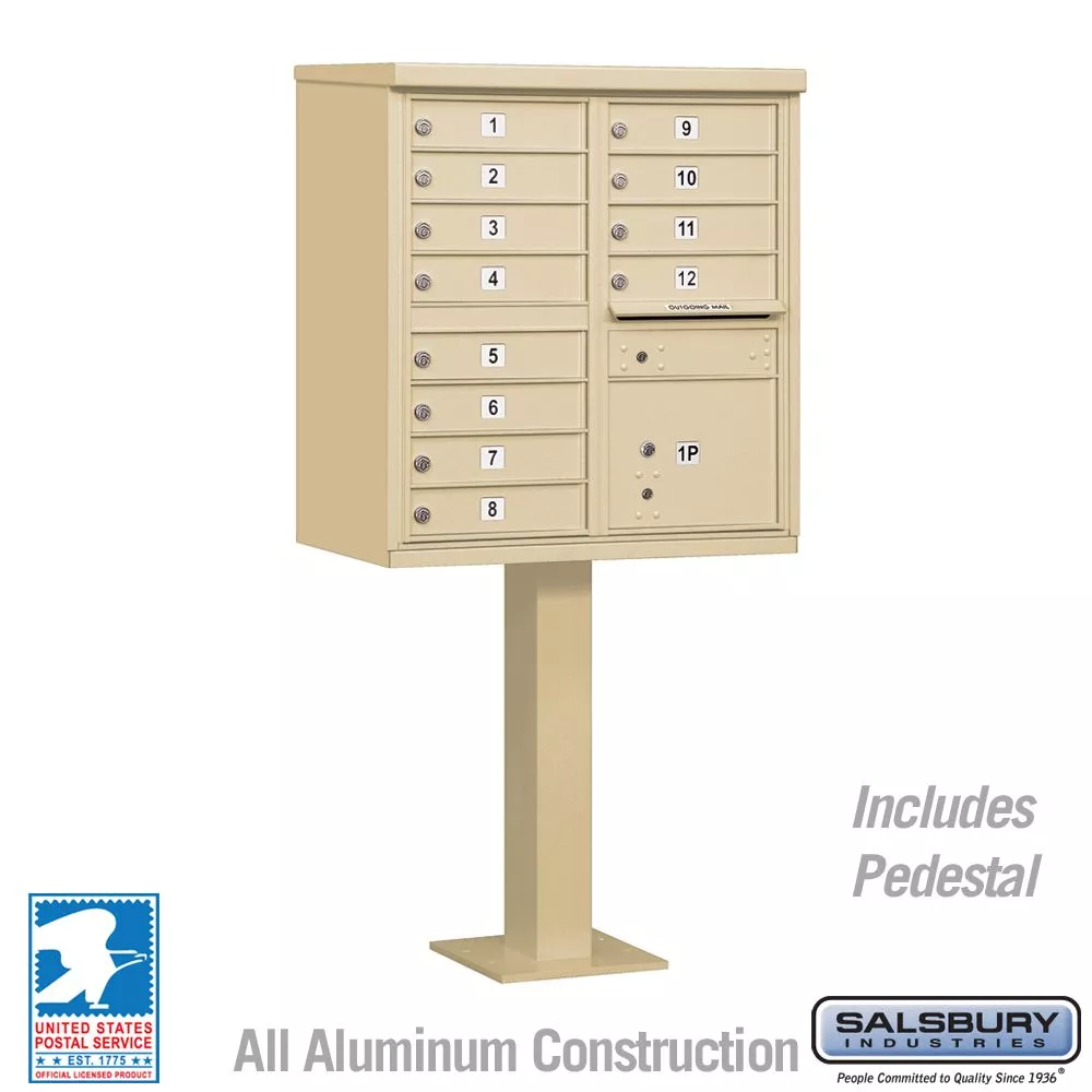 Salsbury 3312-U 12 Door Cluster Mailbox Premium Package with Pedestal and Installation Hardware