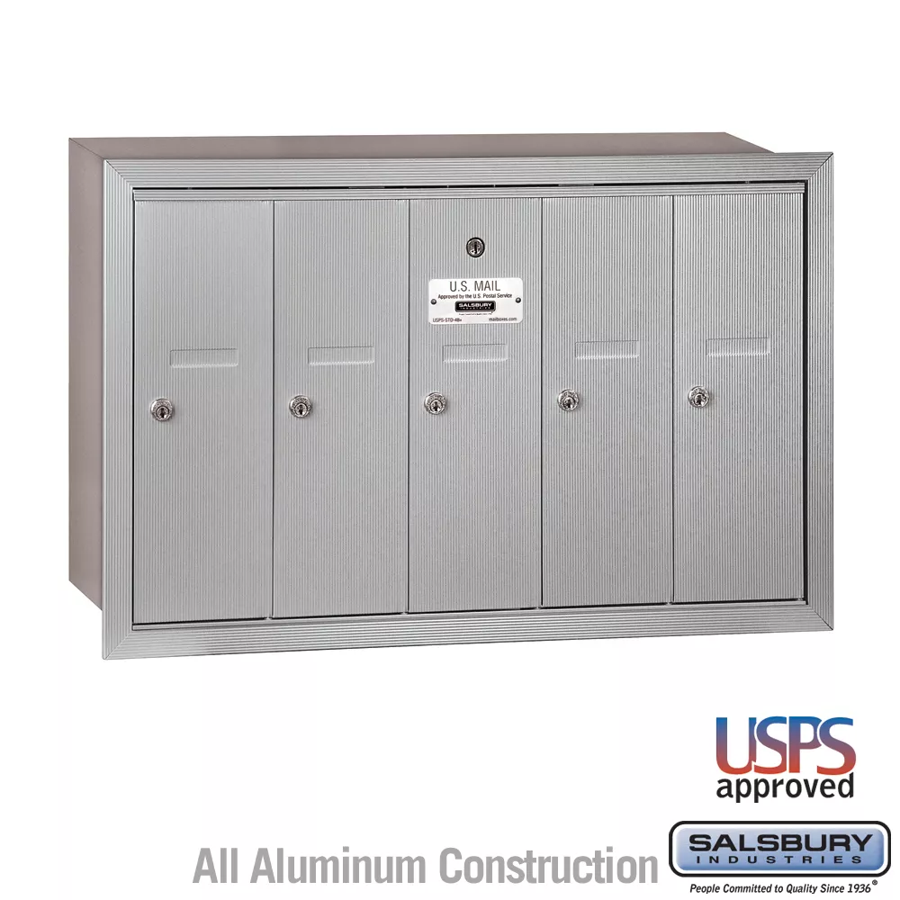 Salsbury Vertical Mailbox - 5 Doors Recessed Mounted - USPS Access