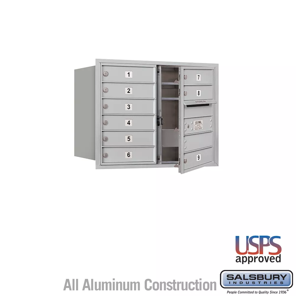 Salsbury 6 Door High Recessed Mounted 4C Horizontal Mailbox with 9 Doors with USPS Access - Front Loading