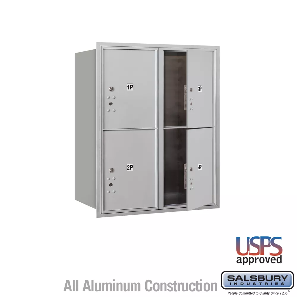 Salsbury 10 Door High Recessed Mounted 4C Horizontal Parcel Locker with 4 Parcel Lockers with USPS Access - Front Loading