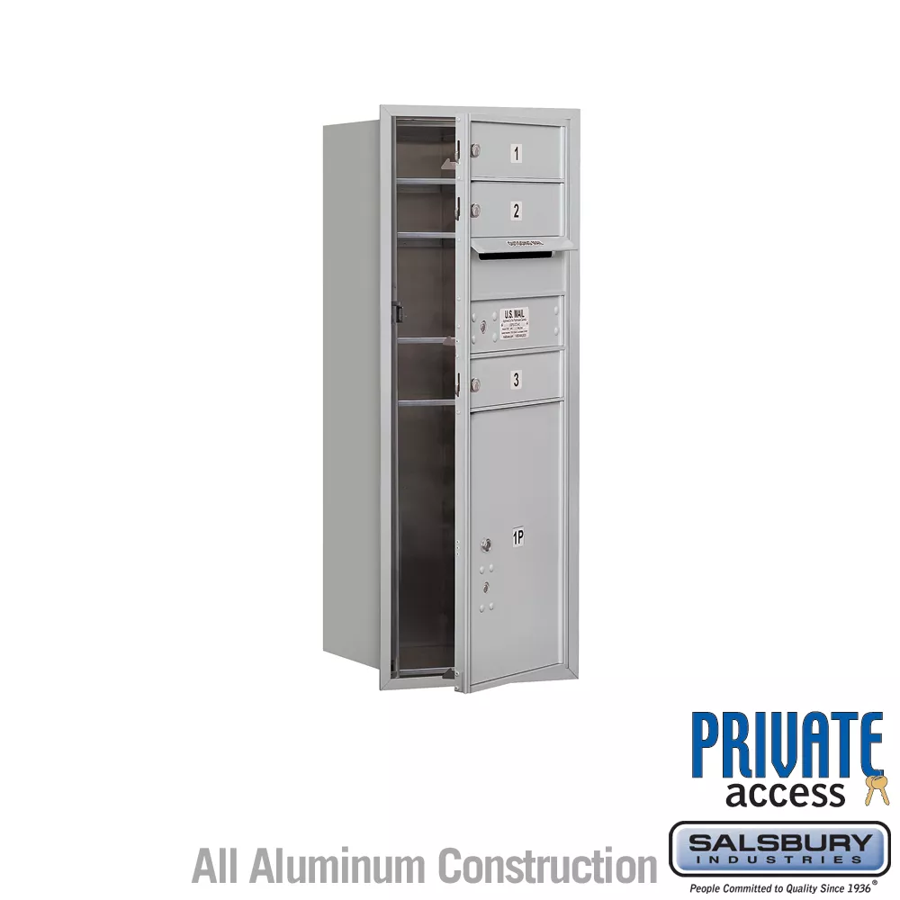Salsbury 10 Door High Recessed Mounted 4C Horizontal Mailbox with 3 Doors and 1 Parcel Locker with Private Access - Front Loading
