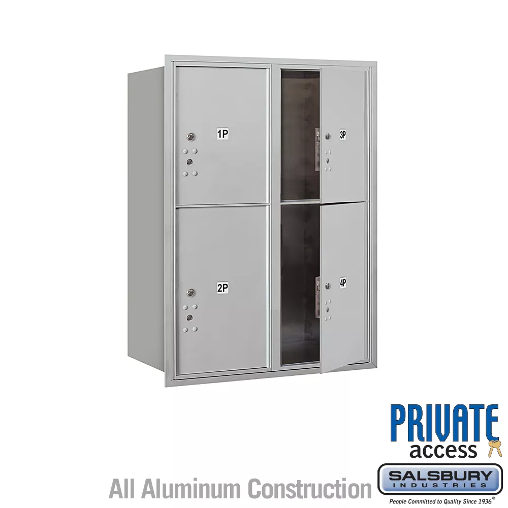 Salsbury 11 Door High Recessed Mounted 4C Horizontal Parcel Locker with 4 Parcel Lockers with Private Access - Front Loading