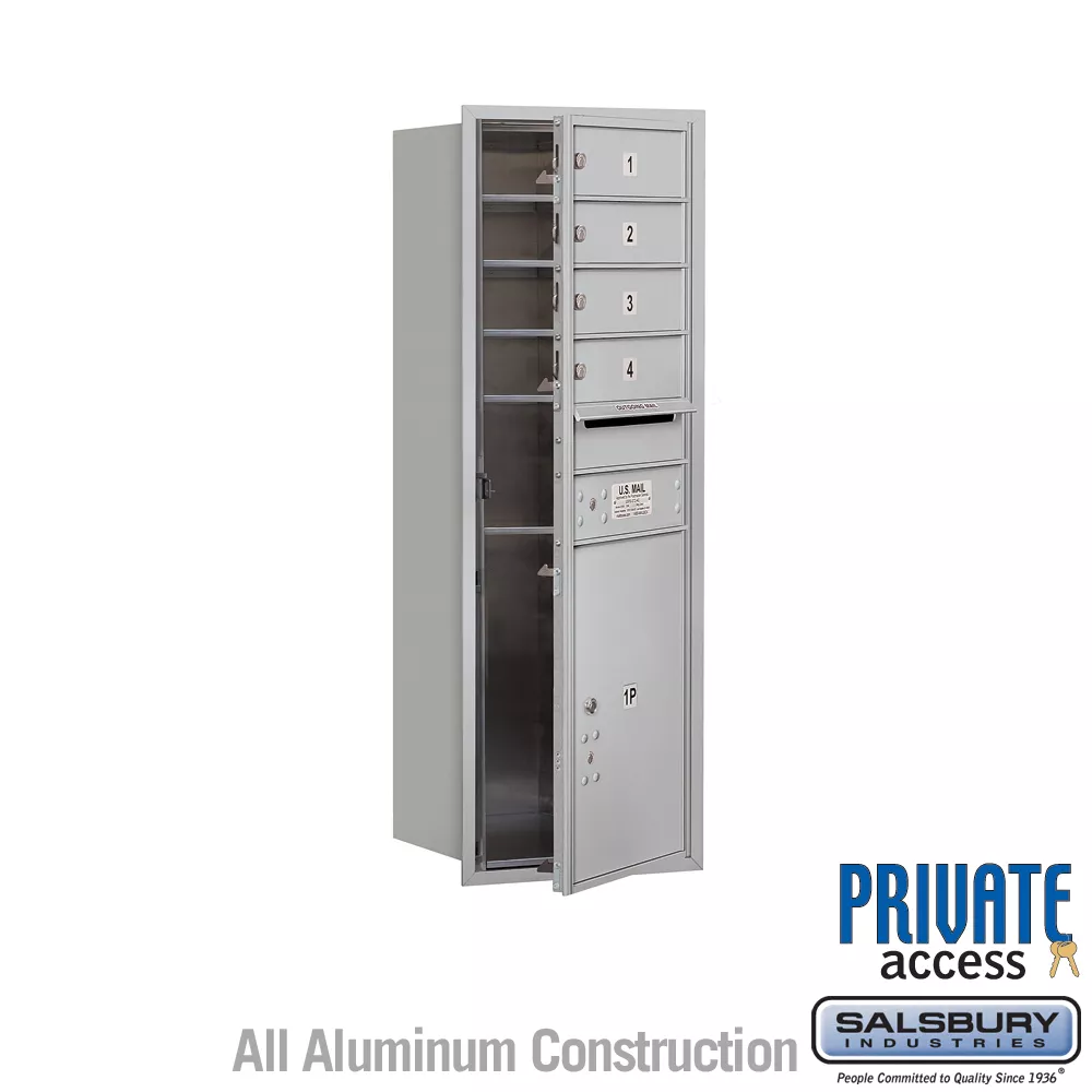 Salsbury 11 Door High Recessed Mounted 4C Horizontal Mailbox with 4 Doors and 1 Parcel Locker with Private Access - Front Loading