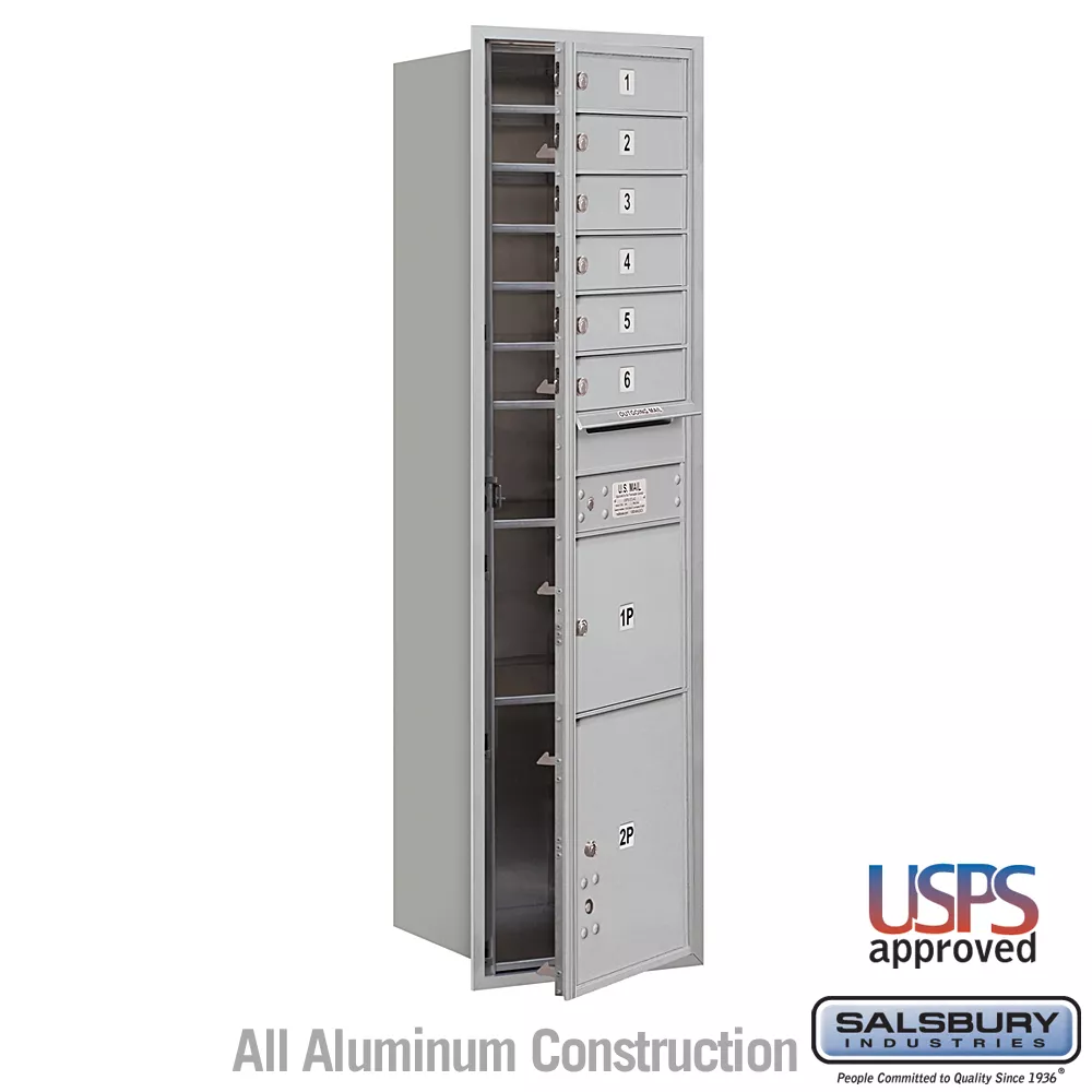 Salsbury Maximum Height Recessed Mounted 4C Horizontal Mailbox with 6 Doors and 2 Parcel Lockers with USPS Access - Front Loading