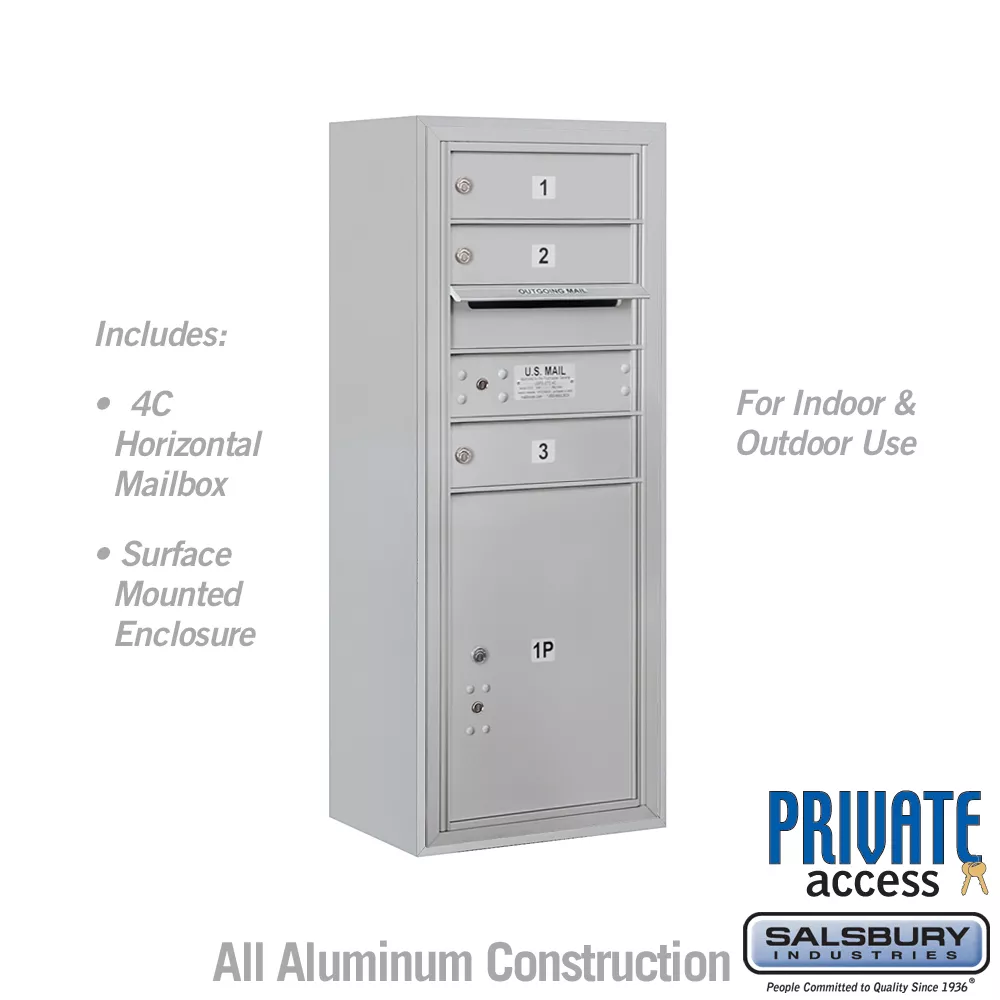 Salsbury 10 Door High Surface Mounted 4C Horizontal Mailbox with 3 Doors and 1 Parcel Locker with Private Access