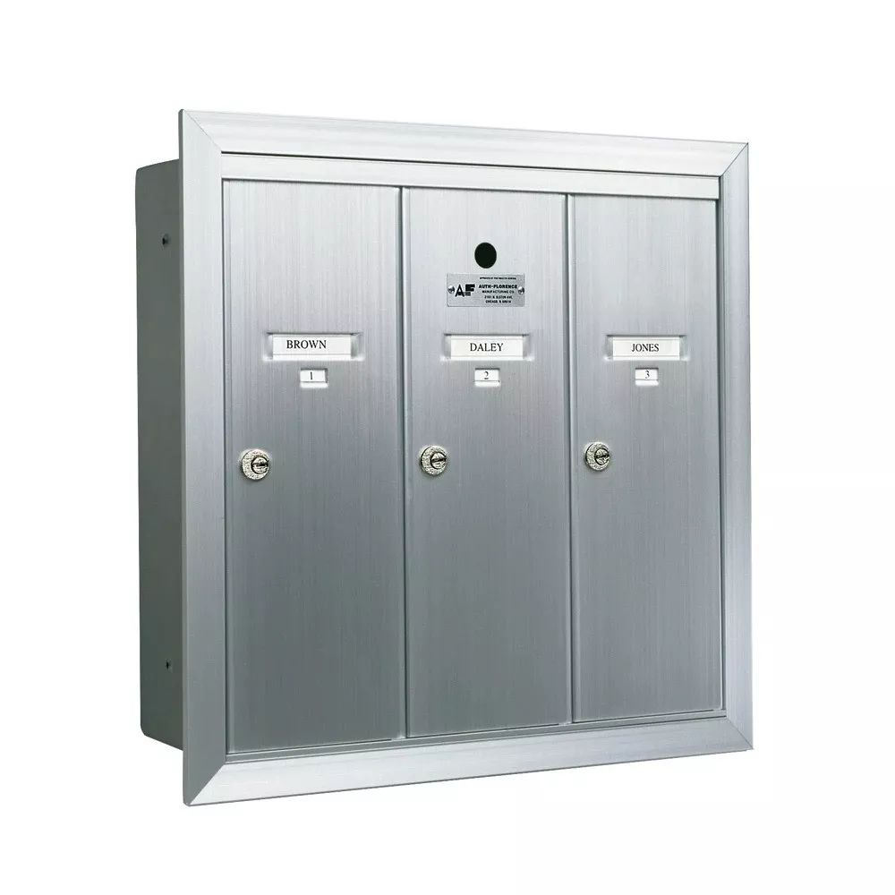 3 Compartment Fully Recessed Vertical Replacement Mailboxes - Anodized Aluminum