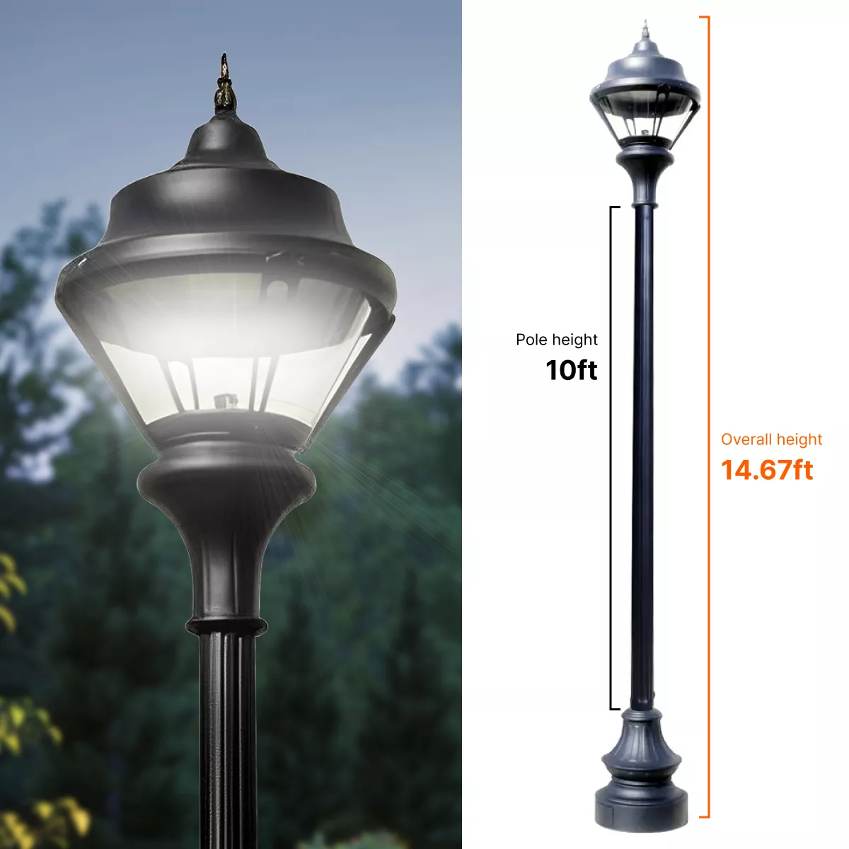 Traditional Municipal Quality LED Street Light Fixture Pole and Pedestal Combo 10 Feet Pole
