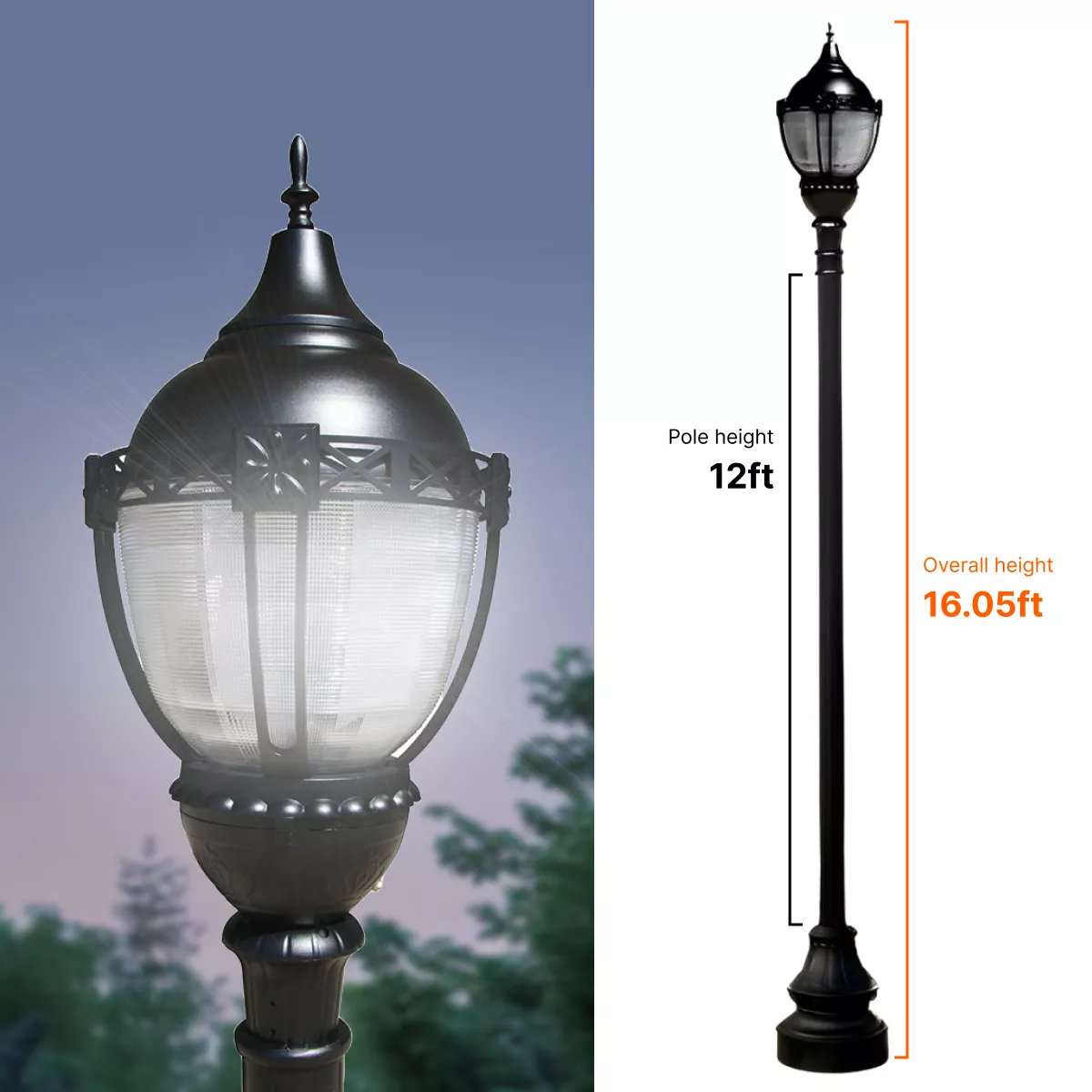 Premier Municipal Quality LED Street Light Fixture 12ft Pole and Pedestal Combo