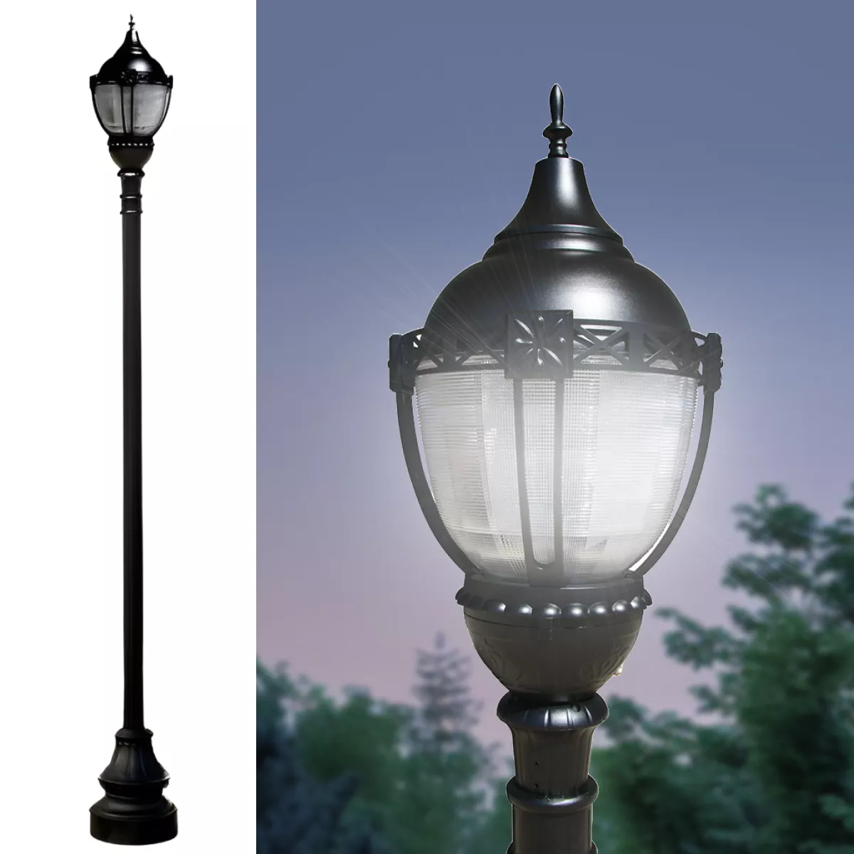 Premier Municipal Quality LED Street Light Fixture, Pole, and Pedestal Combo
