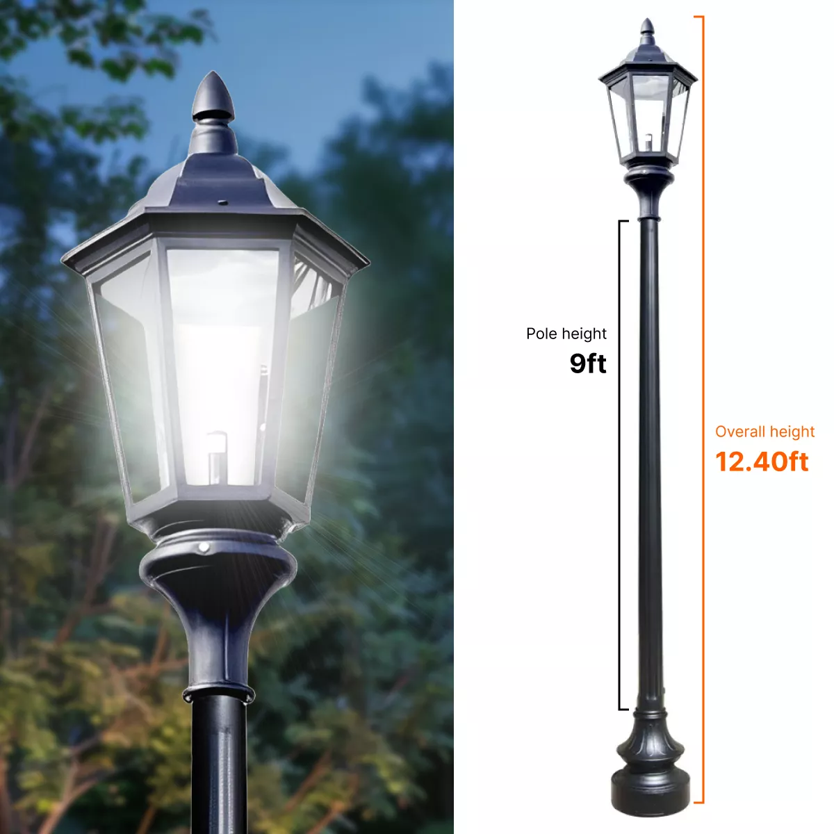 Vintage Municipal Quality LED Street Light Fixture, 9ft Pole, and Pedestal Combo