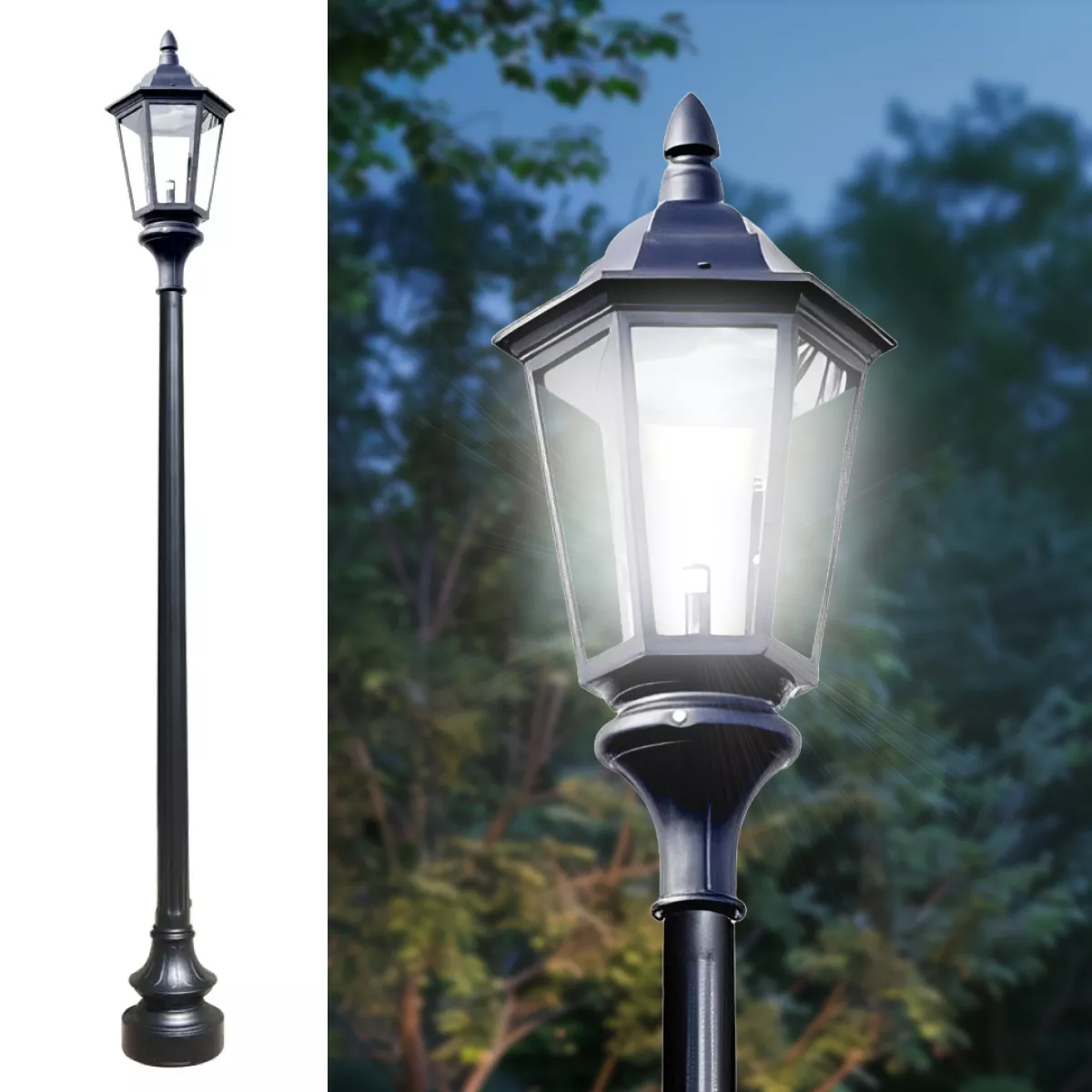 Vintage Municipal Quality LED Street Light Fixture, Pole, and Pedestal Combo
