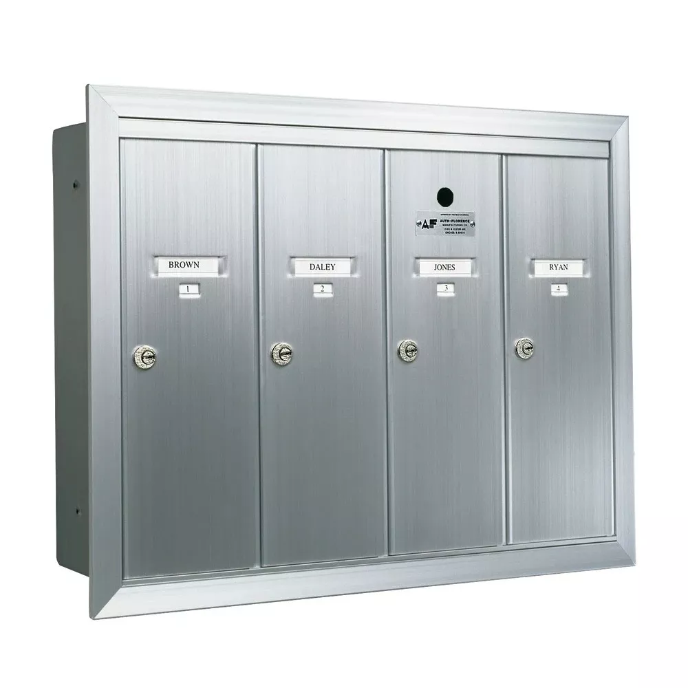4 Compartment Fully Recessed Vertical Replacement Mailboxes- Anodized Aluminum
