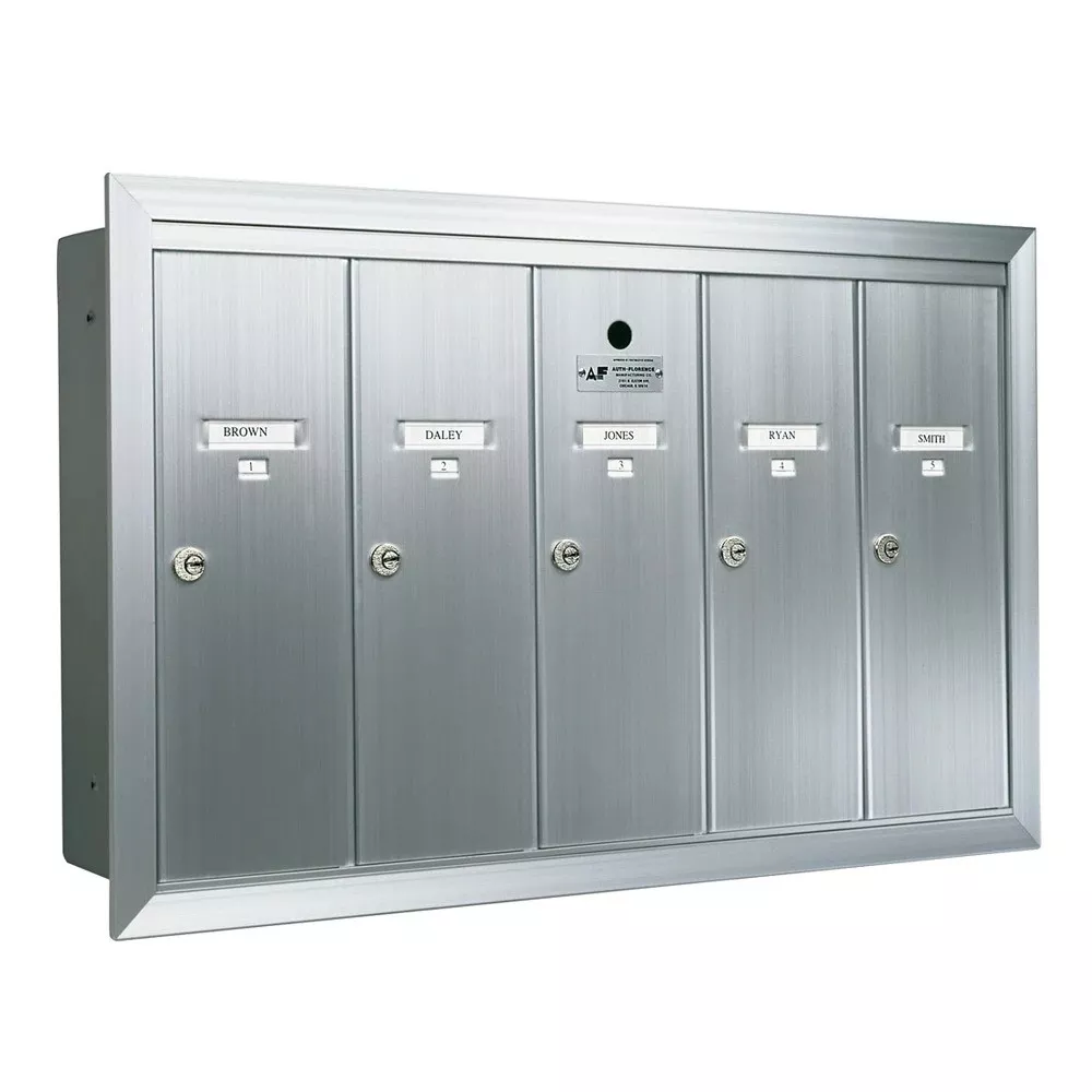 5 Compartment Fully Recessed Vertical Replacement Mailboxes- Anodized Aluminum