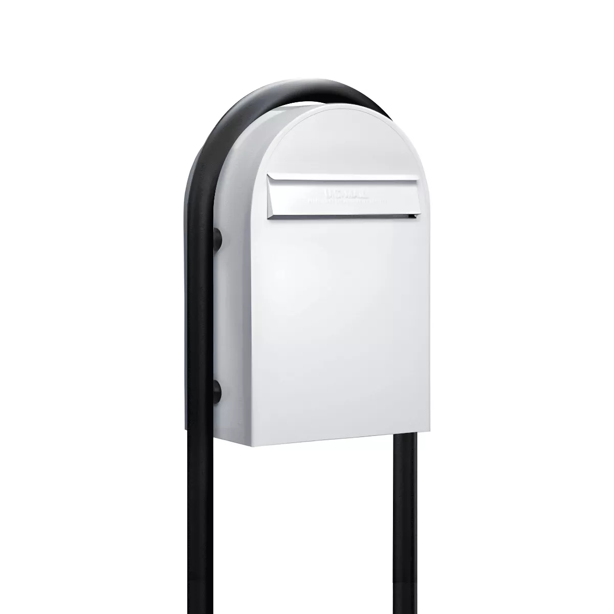 USPS Approved Bobi Classic B Rear Access Modern Locking White Mailbox and Round Black Post Combo