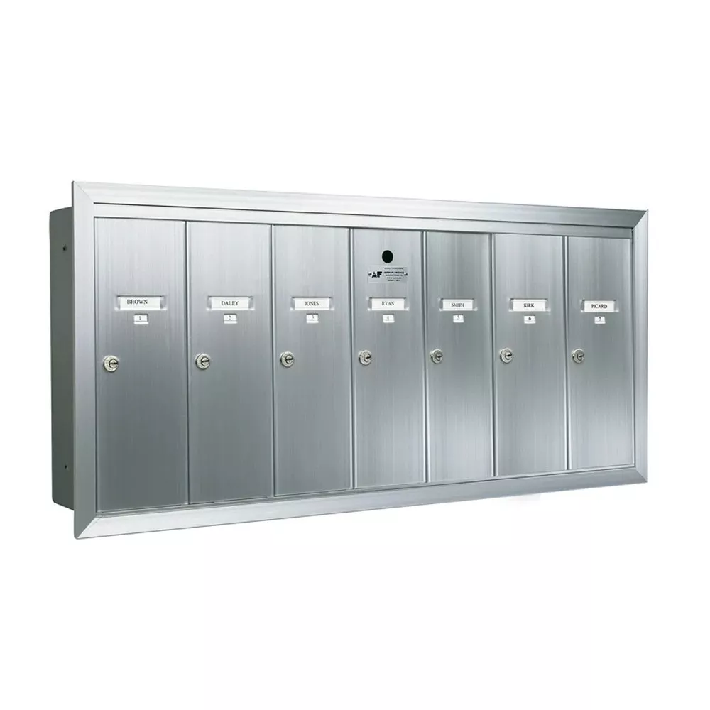 7 Compartment Fully Recessed Vertical Replacement Mailboxes- Anodized Aluminum