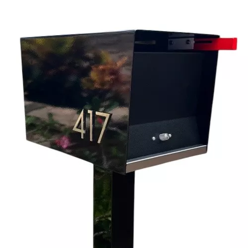 Ted Stuff Quick-Ship Uptown Modern Mailbox in White and Black with Stainless Steel Stick on Numbers